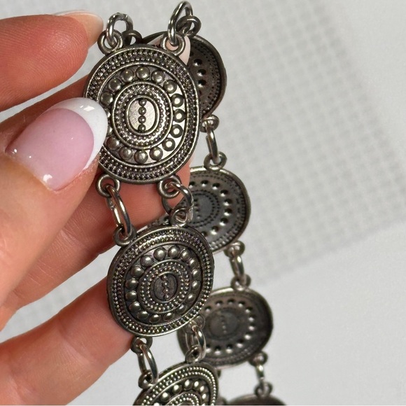 Silver Tone Medallion Belt Metal Link Statement Floral Clasp main image 9